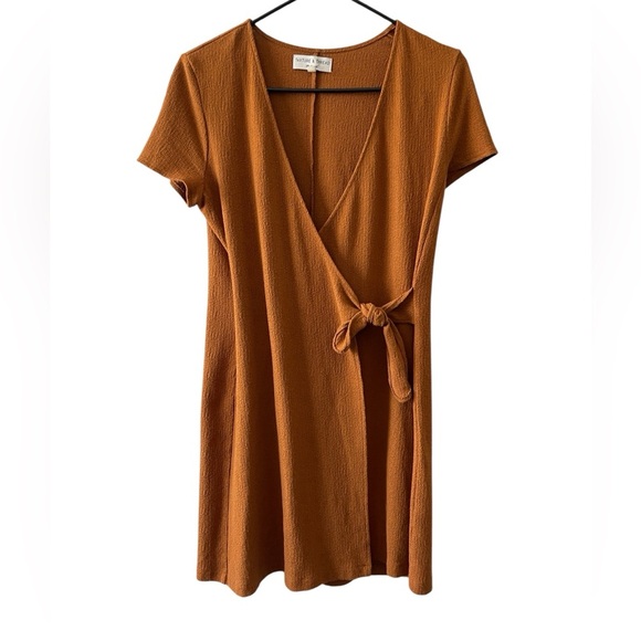 Madewell Texture & Thread Side Tie Faux Wrap Dress Rust Orange Short Sleeve XS - Picture 2 of 8